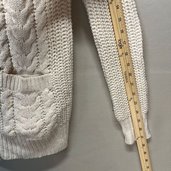 ZARA Chunky Cable Knit Wool Blend Cardigan Elbow Patches Button Sweater Women M - Picture 6 of 7
